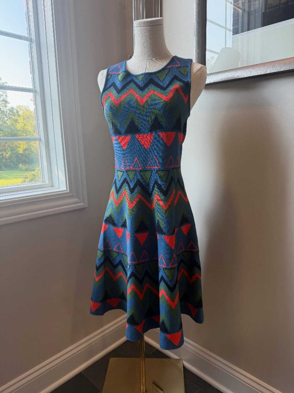 Issa London Geometric Knit Fit & Flare Dress L
